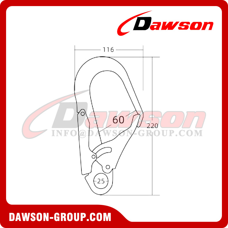 Gancho de seguridad de acero de aluminio de alta calidad DSJ-A2022, gancho de andamio de 227,6 g para cinturón de seguridad
