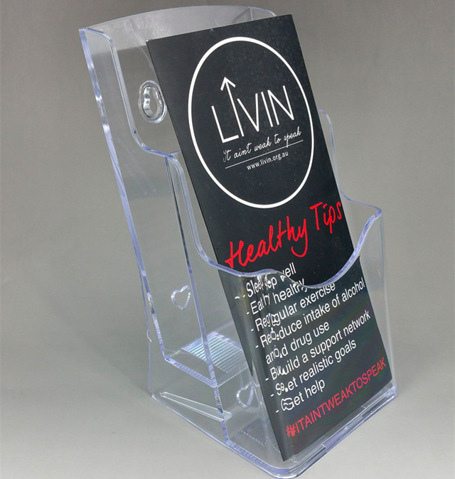 BH-L2A6 Clear A6 Phamplet Pocket 2 Tiers Plastic Brochure Literature Display Holder Stand To Insert Leaflet On Desktop