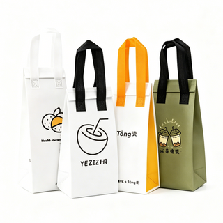 Custom Logo Insulated Beverage Tote Bag, Single Cup Vertical Thermal Packaging Bag with Inner Heat Insulation Aluminum Film for Cafes, Milk Tea Shops and Catering Takeout Delivery