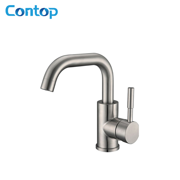 304 Stainless steel solid steel body brushed basin faucet