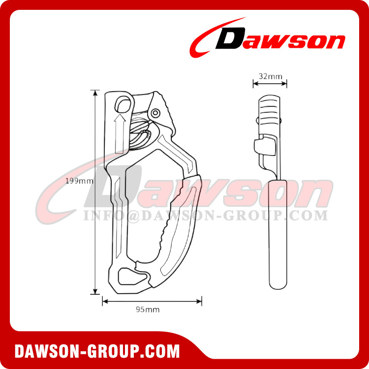 DSJ-A7002 Elevador derecho de aluminio, descensor de agarre de cuerda anticaída de aluminio 