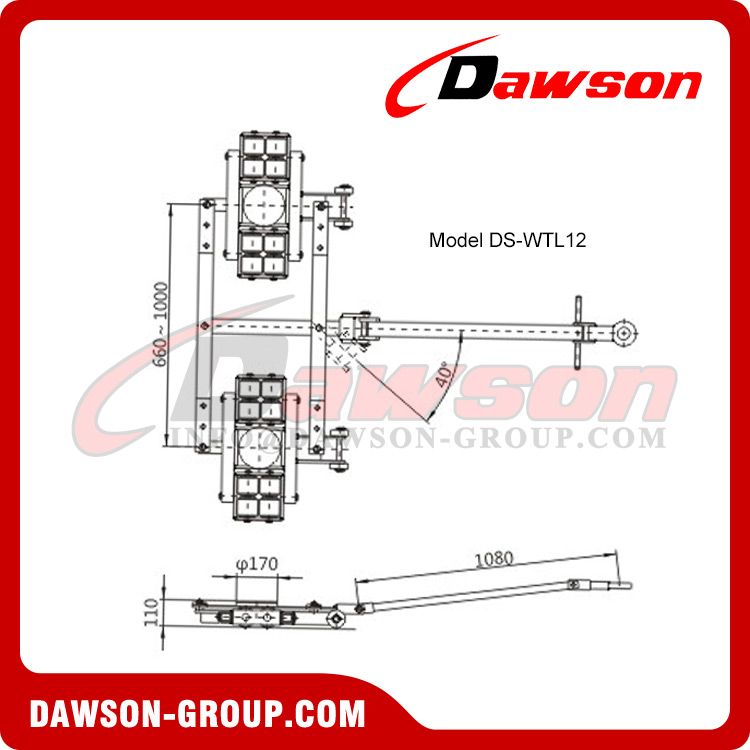 Carro tándem serie DS-WTL6 DS-WTL12 para cargas pesadas, plataforma rodante tándem, carros de transporte