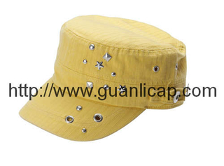 washed polo army cap with metal buckles