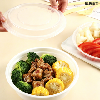 Round Plastic Disposable Tableware with Lid for Takeaway Fast Food Packaging