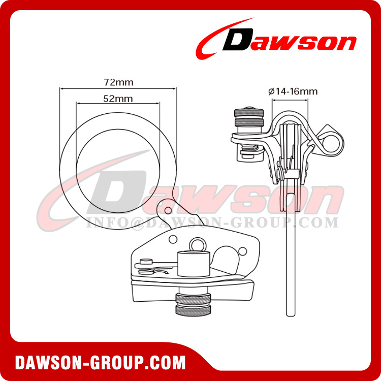 Agarrador de cuerda DSJ-7026 utilizado para cordón integral, agarrador de cuerda anticaída de 10-16 mm