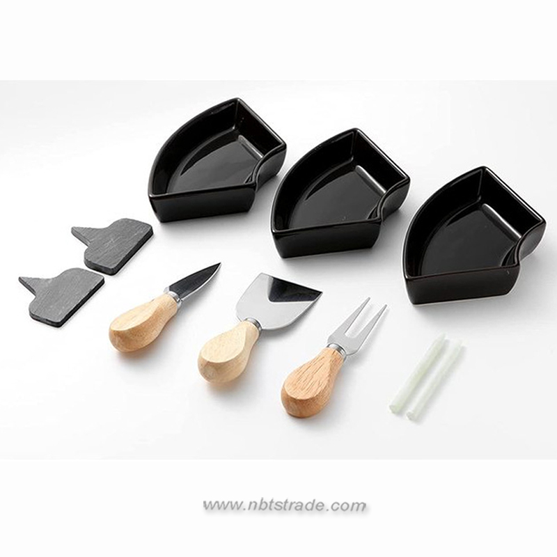 Bamboo Cheese Board Set with Knives Set and Ceramic Bowls