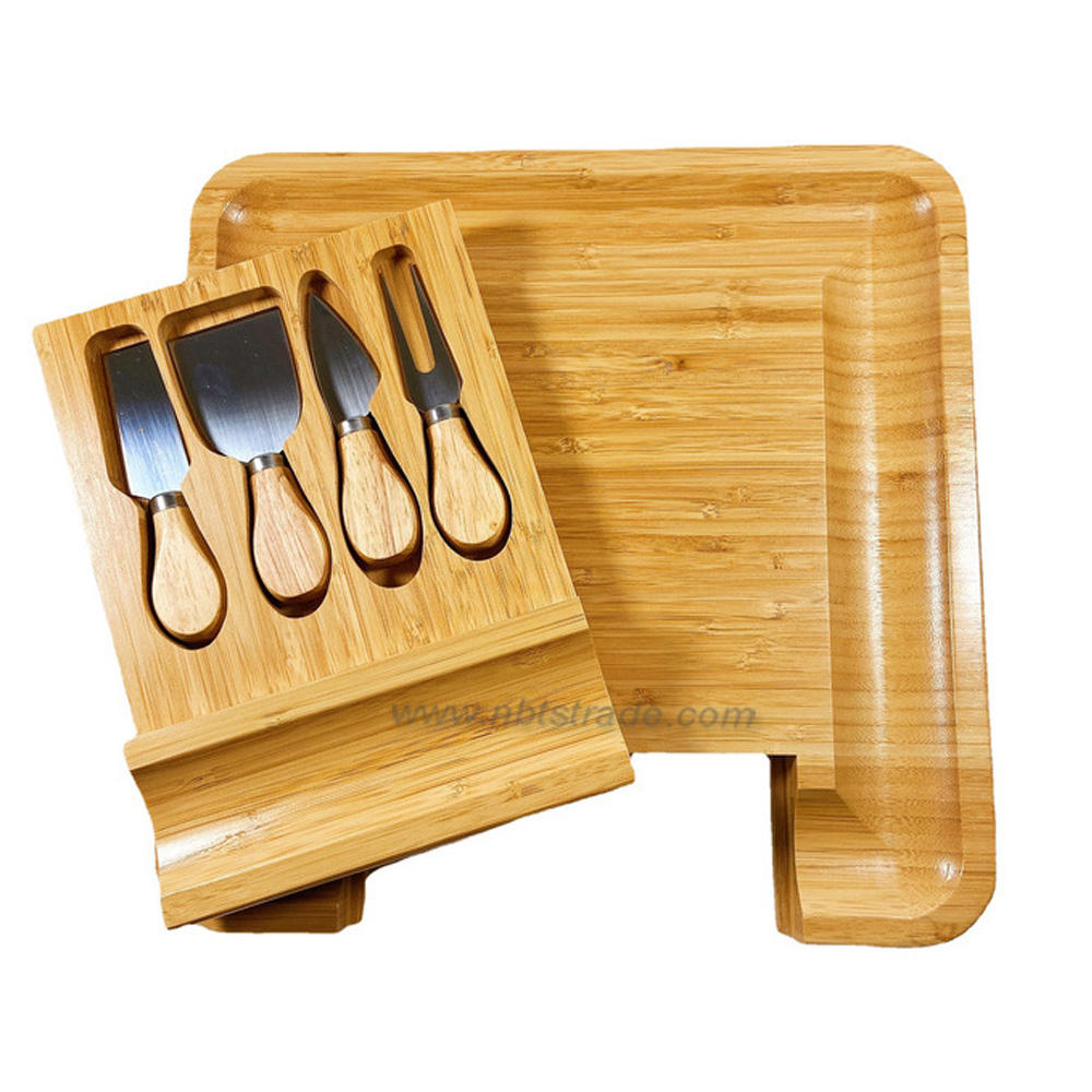 Square Cheese Board Set with Cheese Knives Bamboo Cutting Board