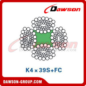 スチールワイヤロープ構造(K4×39S+FC)(K4×48S+FC)、建設機械用ワイヤロープ 
