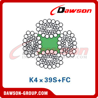 Construcción de cable de acero (K4×39S+FC)(K4×48S+FC), cable de acero para maquinaria de construcción 