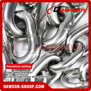 Cadena de elevación de acero inoxidable EN818-2 6-26MM para eslingas de cadena, cadena de eslabones G50 G60 SS304 SS304L SS316 SS316L