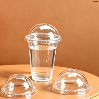 Food Grade Clear PET Dome Lid Disposable Semi Round Plastic Cup Cover for Iced Tea Coffee Fruit Juice Beverage Takeaway Shop Wholesale Supply