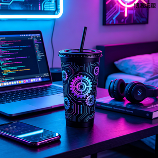 Custom Printed E-sports Themed Transparent Plastic Cups, Disposable Beverage Cups for Milk Tea & Cold Drinks