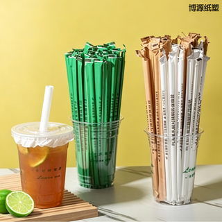 Eco Friendly Compostable Disposable Drink Straws, Paper / PLA / Plastic Straight & Spoon Straw Customized