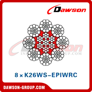 حبل أسلاك الفولاذ (8×K26WS-EPIWRC)(EP8×K26WS-IWRC)(EP6×K31WS-IWRC)، حبل الأسلاك المعدنية الفولاذية
