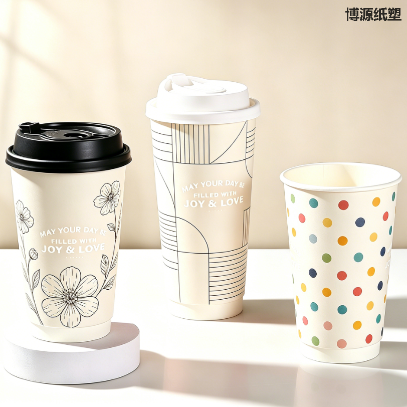 Eco-Friendly Double Wall Paper Cups, Custom Pattern Disposable Cups for Cafe & Restaurant Hot Beverage