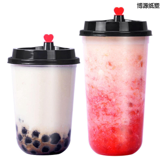 Disposable Gobelet En Plastique Bubble Tea Fruit Milk PP Plastic Injection Boba Cups 12 16 20 22 24 Oz Plastic Cup with Lid