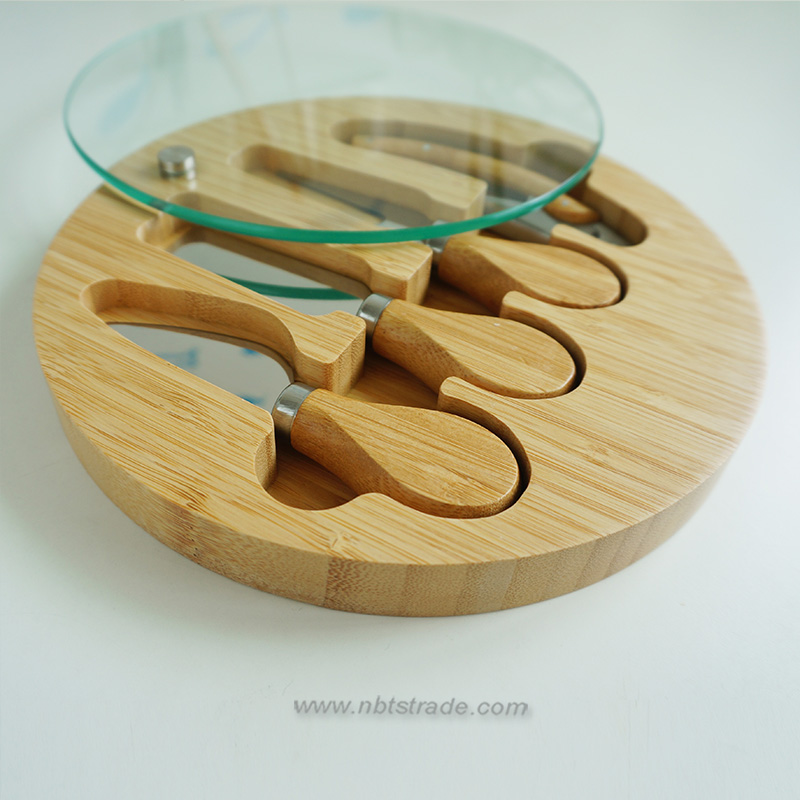 Glass Bamboo Serving Board with Cheese set