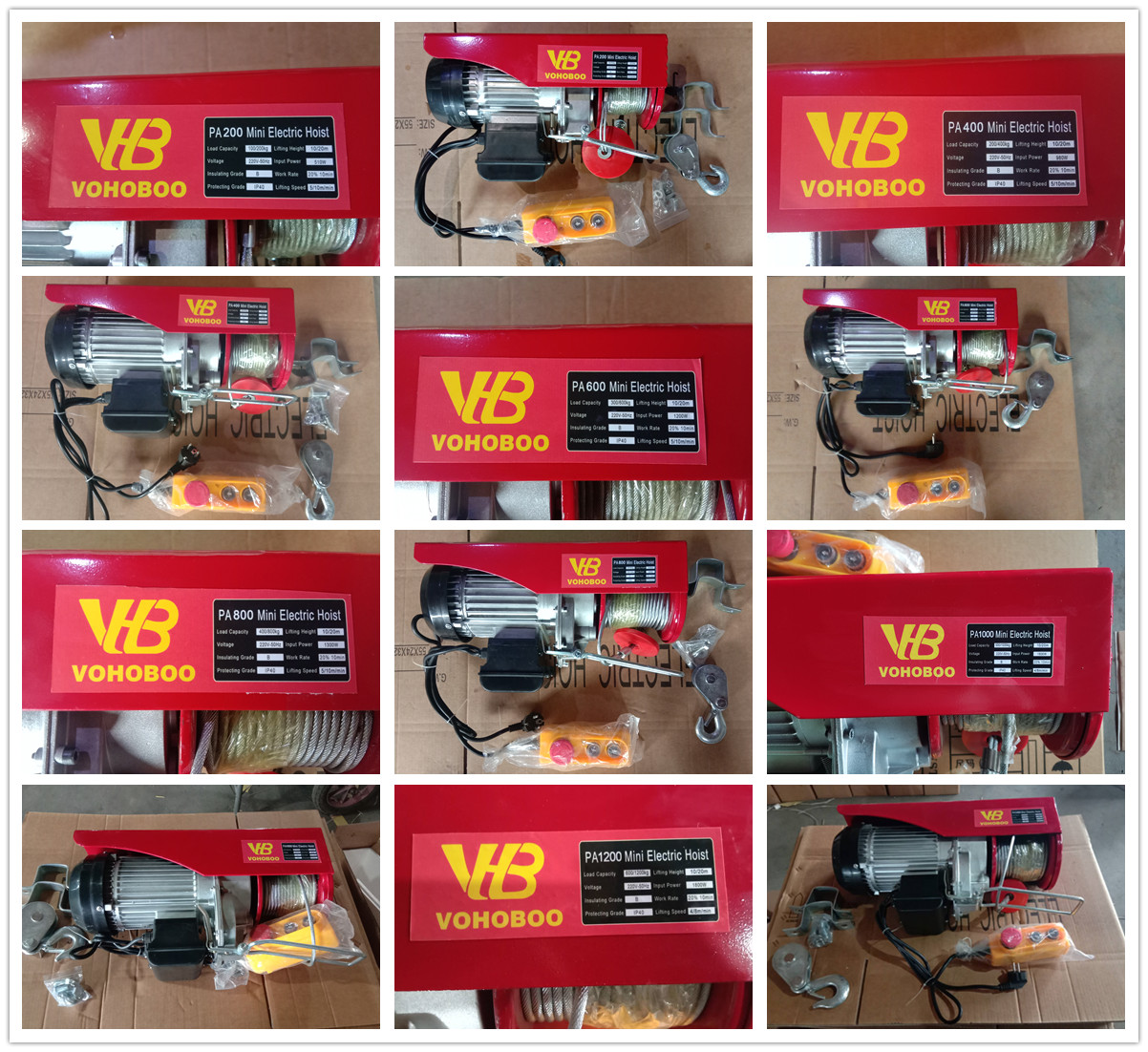 PA mini electric wire rope hoist with 100kg 125kg 150kg 200kg 250kg 400kg 500kg 1200kg