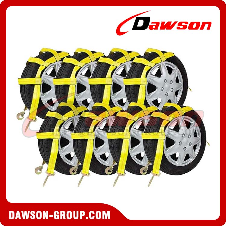 Ремни корзины для буксирной тележки с витыми карабинами, подходят для колес с шинами 14–19 дюймов, ремни для колес автомобиля, сетка для автоматического крепления колес