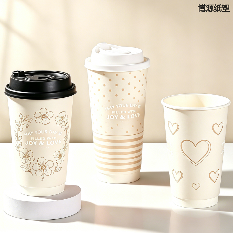 Eco-Friendly Double Wall Paper Cups, Custom Pattern Disposable Cups for Cafe & Restaurant Hot Beverage