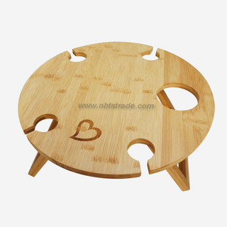 Foldable Camping Bamboo Picnic Table with Wine Glasses Snack Holder