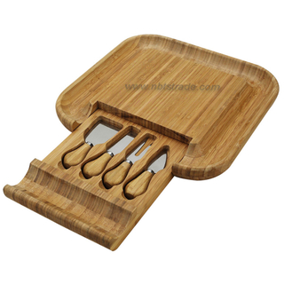 Square Cheese Board Set with Cheese Knives Bamboo Cutting Board