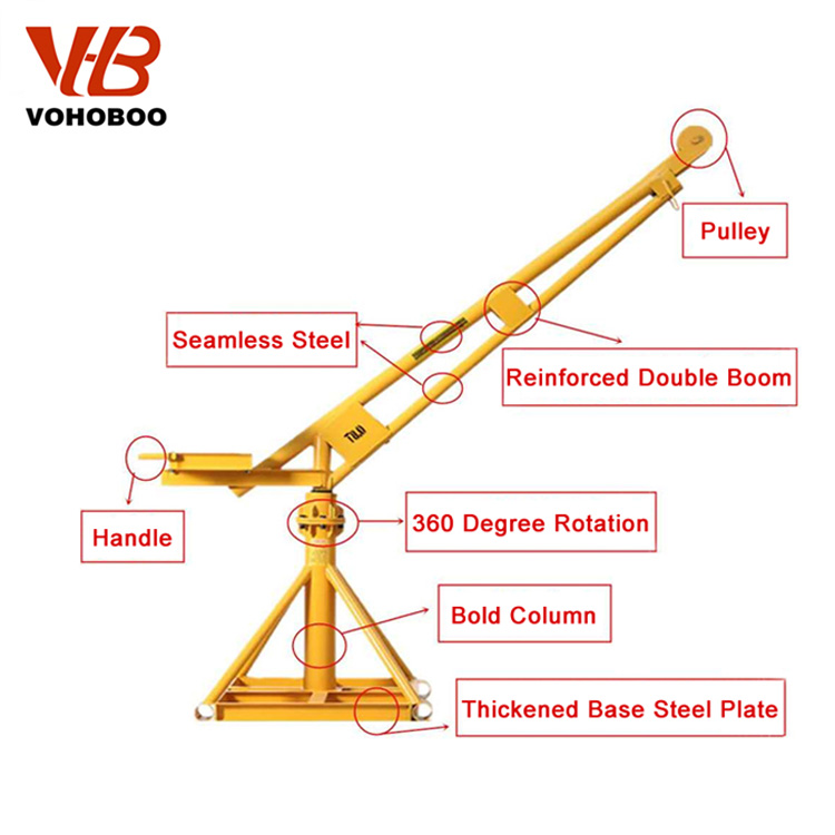 360 Degree rotated mini crane with winch with clutch