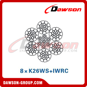 スチールワイヤロープ構造(8×K26WS+IWRC)(8×K36WS+IWRC)、建設機械用ワイヤロープ 