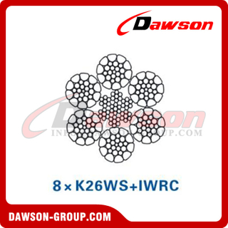 Construção de cabo de aço (8×K26WS+IWRC)(8×K36WS+IWRC), cabo de aço para máquinas de construção 