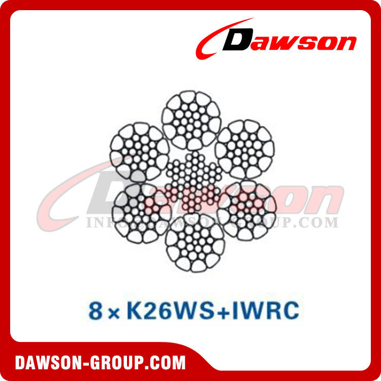 Construção de cabo de aço (8×K26WS+IWRC)(8×K36WS+IWRC), cabo de aço para máquinas de construção 