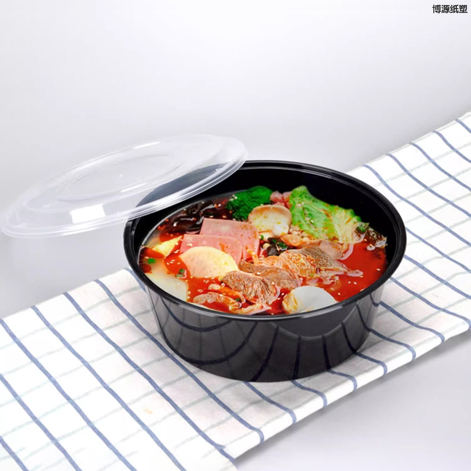 Round Plastic Disposable Tableware with Lid for Takeaway Fast Food Packaging