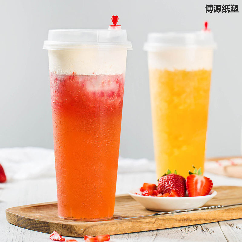 Disposable Gobelet En Plastique Bubble Tea Fruit Milk PP Plastic Injection Boba Cups 12 16 20 22 24 Oz Plastic Cup with Lid