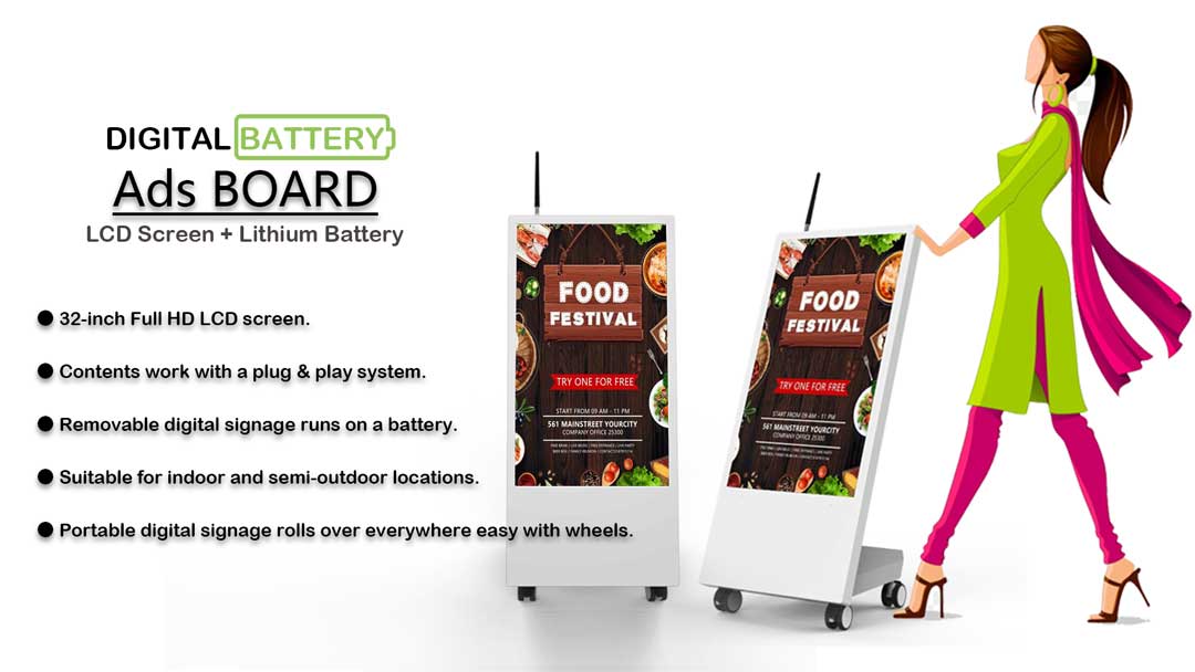 Affichage numérique portable alimenté par batterie