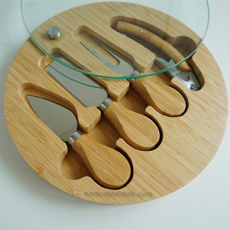Glass Bamboo Serving Board with Cheese set