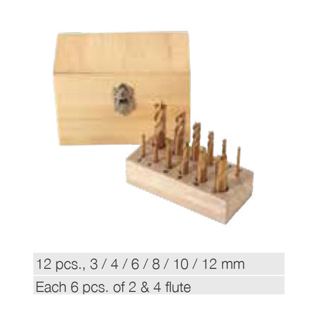 12 pcs. HSS TiN-coated end mills