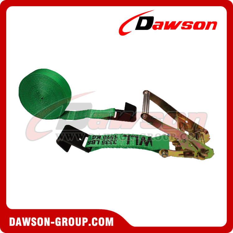 2 '' x 30 '' 緑色のラチェット ストラップ、黒いフラット フック付き - 中国メーカー サプライヤー - Dawson Group