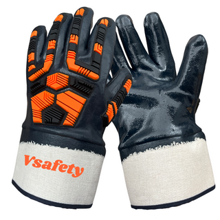 Heavyduty TPR Olil Resistance gloves fully nitrile coated gloves , safety cuff 