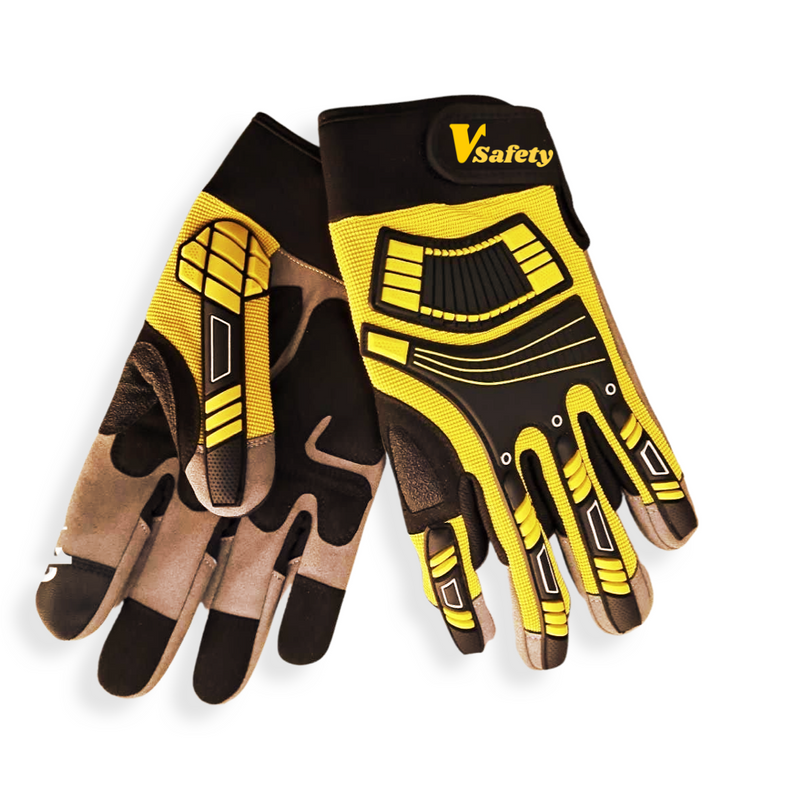 HIGH-VIZ Heavy Duty Work Gloves TPR BACK , Oil Resistance Safety Work Gloves 