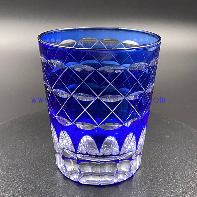 Vintage Colored Wine Water Glass Blue Glass Cup Embossed Design Glassware