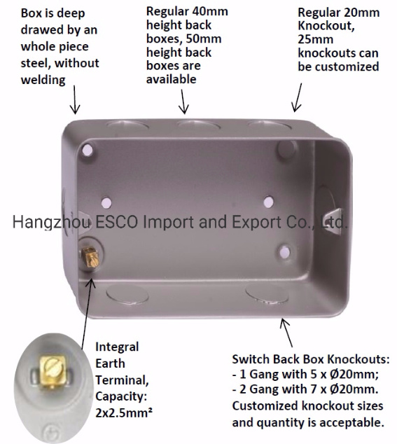 High Quality Standard Grounding Double Switch Sockets Box Metal Cald