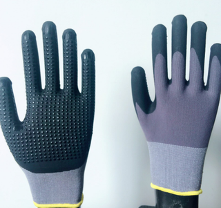 15G nylon + lycra with micro nitirle foam dotted gloves