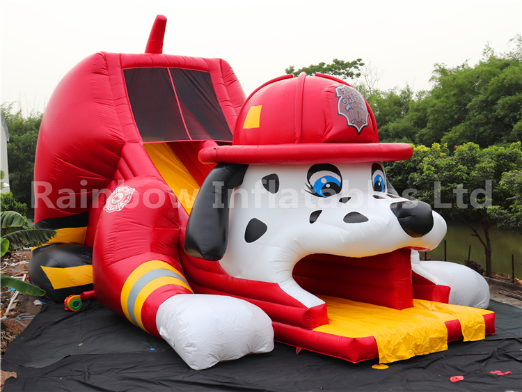 RB6106(13.8x8.2x7.6m) Inflatable Fire Dog Slide with a Helmet For Kids