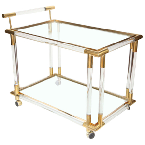 Hotel Room Service Trolley Acrylic Bar Cart With Brass And Glass For Hotel Serving