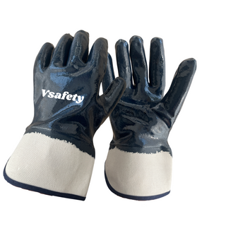 Fully Nitirle coated safety work gloves with safety cuff 