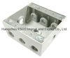 Two-Gang Weatherproof Box, Threaded Outlets, Gray Finish