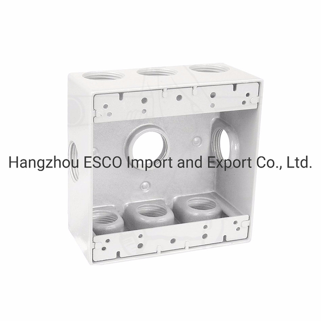 Two-Gang Weatherproof Box, Threaded Outlets, Gray Finish