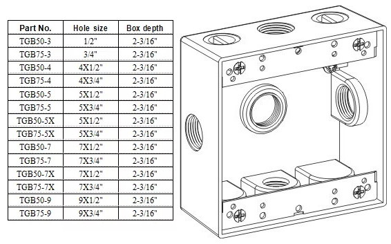 Two-Gang Weatherproof Box, Threaded Outlets, Gray Finish