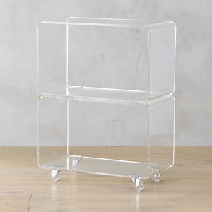 Transparent Narrow Coffee Table with Wheels Restaurant Acrylic Wine Serving Trolley