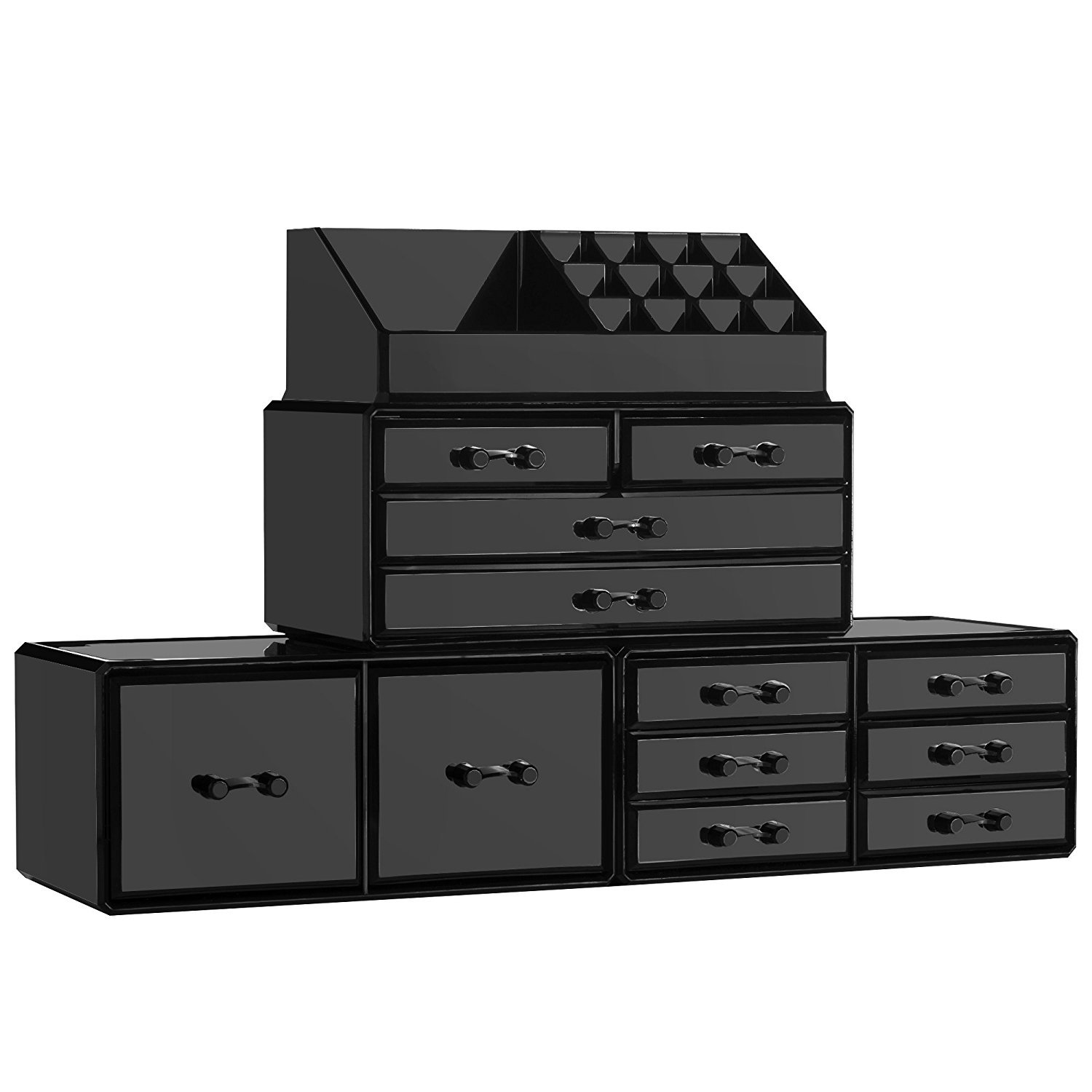 Black Acrylic Makeup Box 12 Drawers Cosmetic Storage Organizer