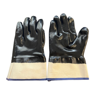 Black Nitrile Olil Resistance gloves fully nitrile coated gloves , safety cuff 